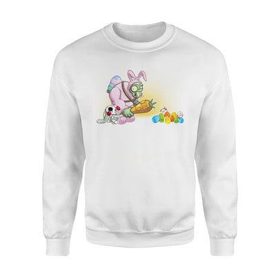 Bunny Zombie With Carrot Hunt Egg  Happy Easter Eg Fleece Sweatshirt