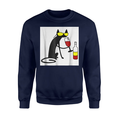 Cat Kitty With Yellow Glasses And Wine Funny Sweatshirt