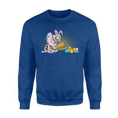 Bunny Zombie With Carrot Hunt Egg  Happy Easter Eg Fleece Sweatshirt