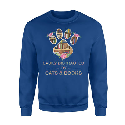 Easily Distracted By Cats And Books Lover Paw Books Sweatshirt