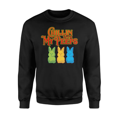 Chilling With My Peeps  Cool Easter Bunny Rabbit  Fleece Sweatshirt