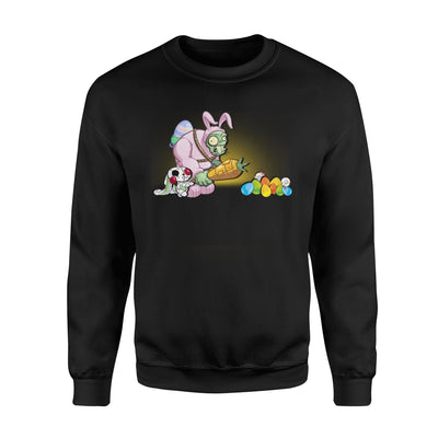 Bunny Zombie With Carrot Hunt Egg  Happy Easter Eg Fleece Sweatshirt