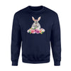 Easter Bunny   With Watercolor Flowers Womens Girls  Fleece Sweatshirt