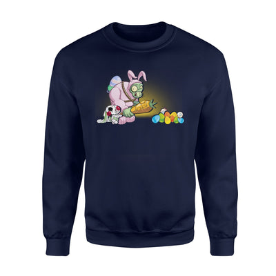 Bunny Zombie With Carrot Hunt Egg  Happy Easter Eg Fleece Sweatshirt