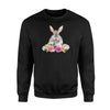 Easter Bunny   With Watercolor Flowers Womens Girls  Fleece Sweatshirt