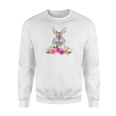 Easter Bunny   With Watercolor Flowers Womens Girls  Fleece Sweatshirt